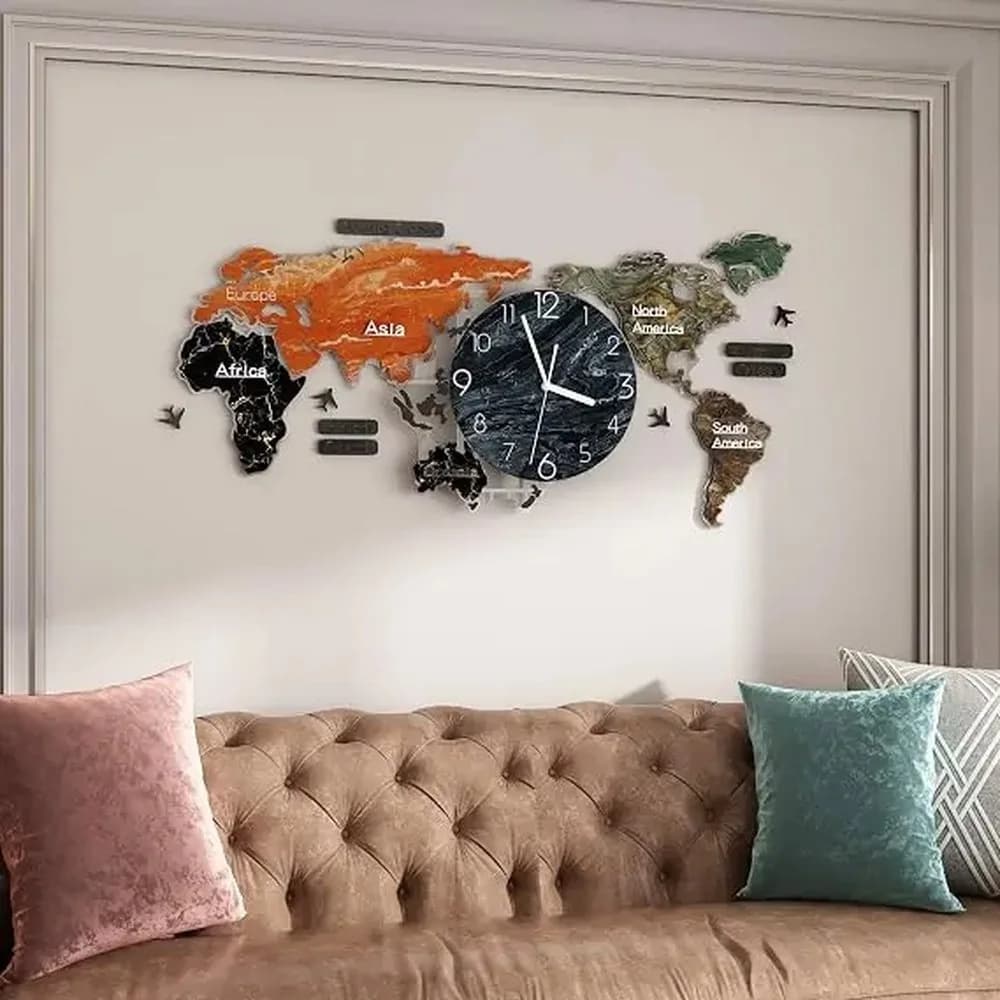 Atlas world-map wall clock — Heritage Edit — detail