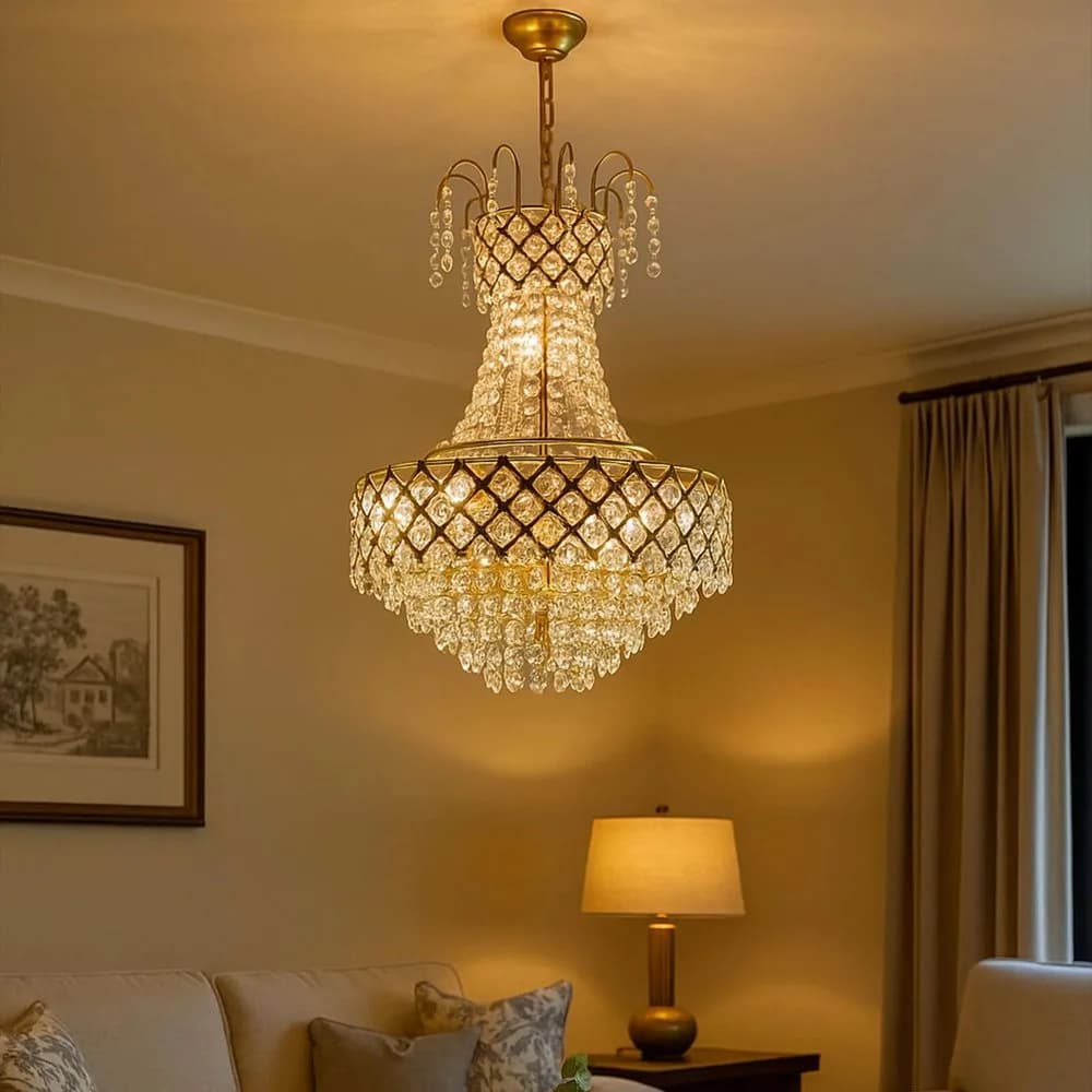 Ruhaani crystal chandelier, antique gold — detail