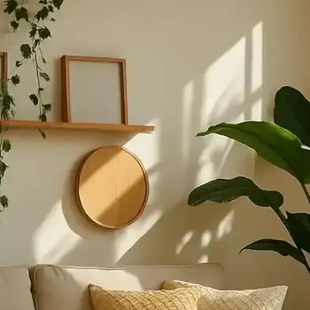 Round teak-rim wall mirror — Nordic Line