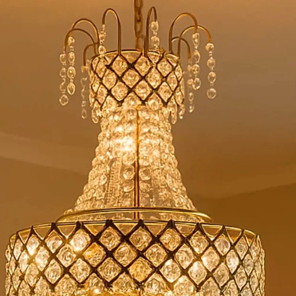 Ruhaani crystal chandelier, antique gold — in the room