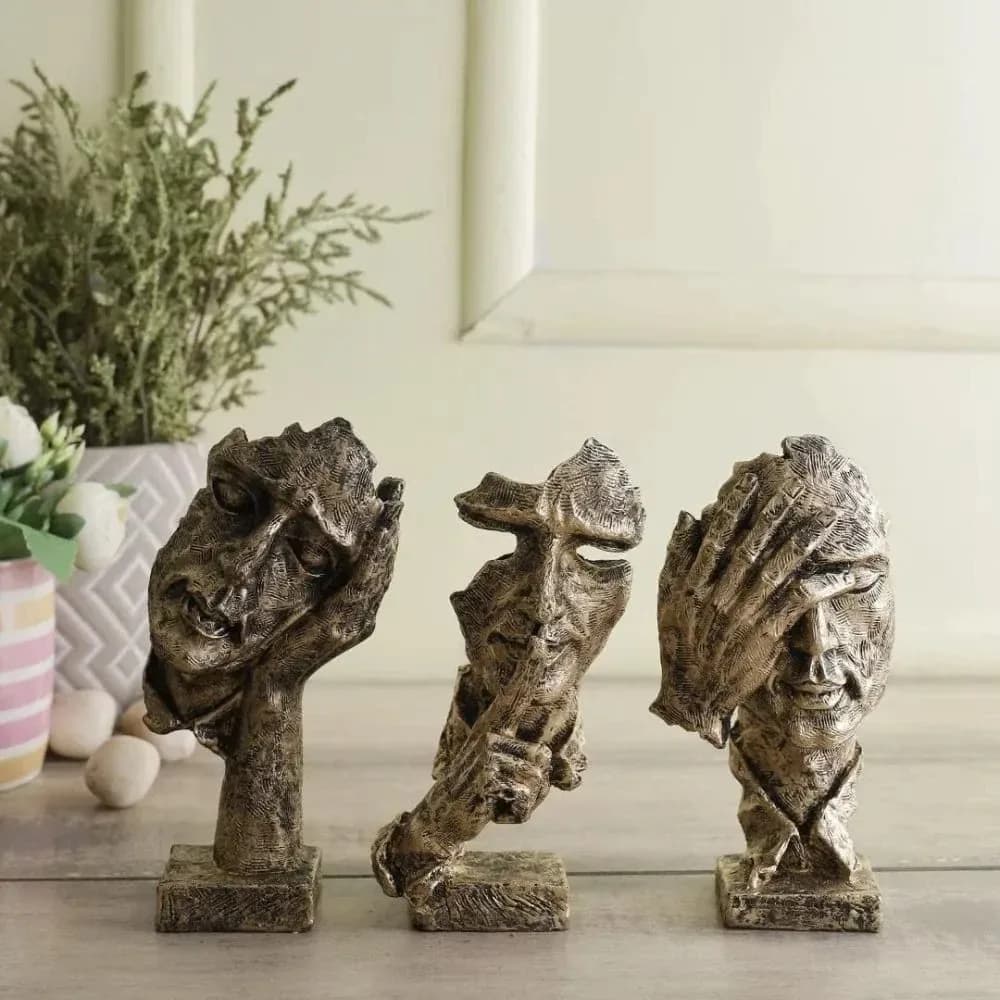 Silence trio abstract face sculptures — Nordic Line