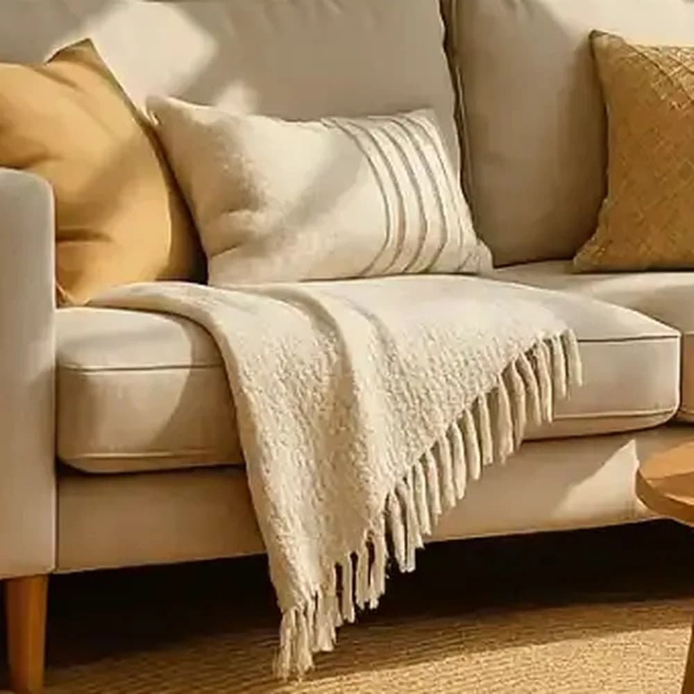 Fringed cream throw — Heritage Edit