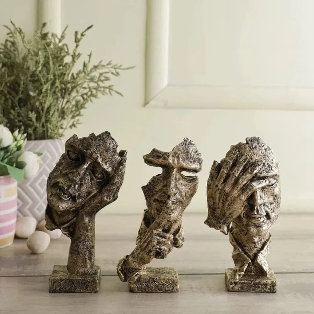 Silence trio abstract face sculptures — Heritage Edit