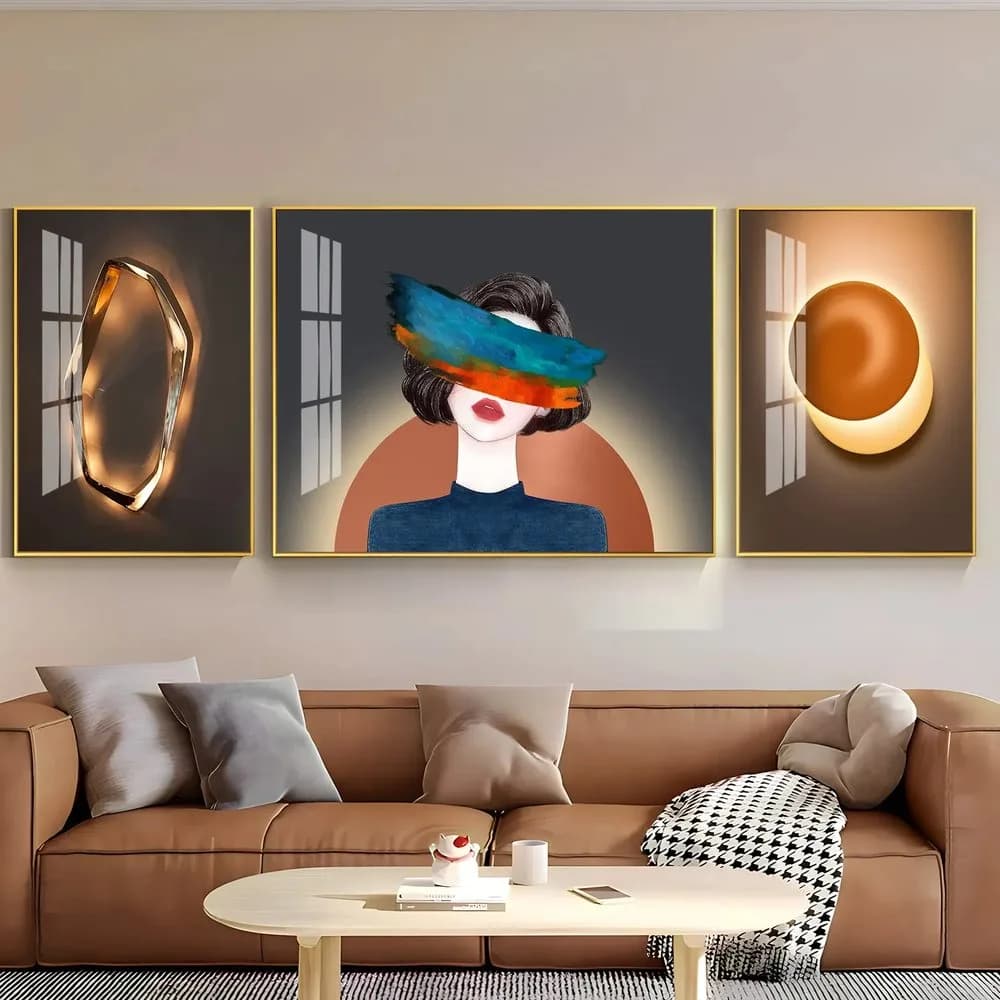 Muse abstract canvas triptych — Heritage Edit — in the room