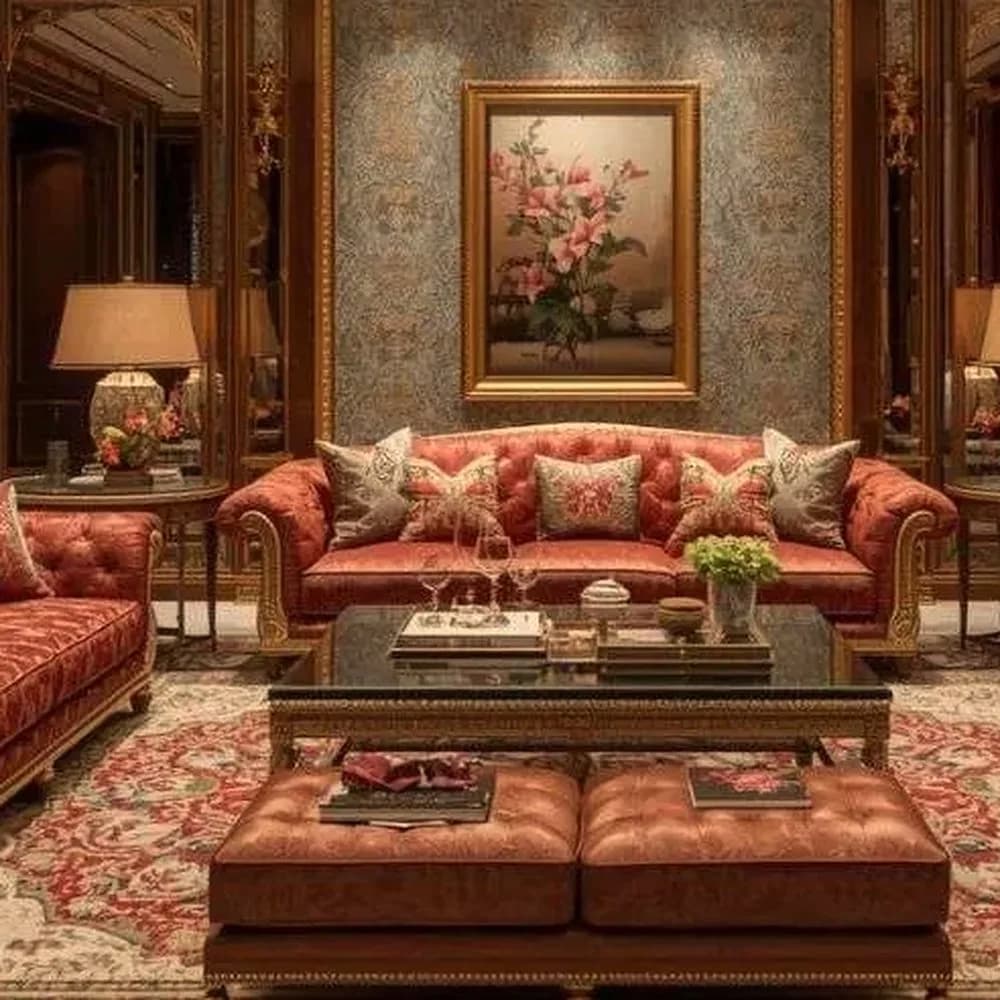Hand-knotted Persian-style wool rug — in the room