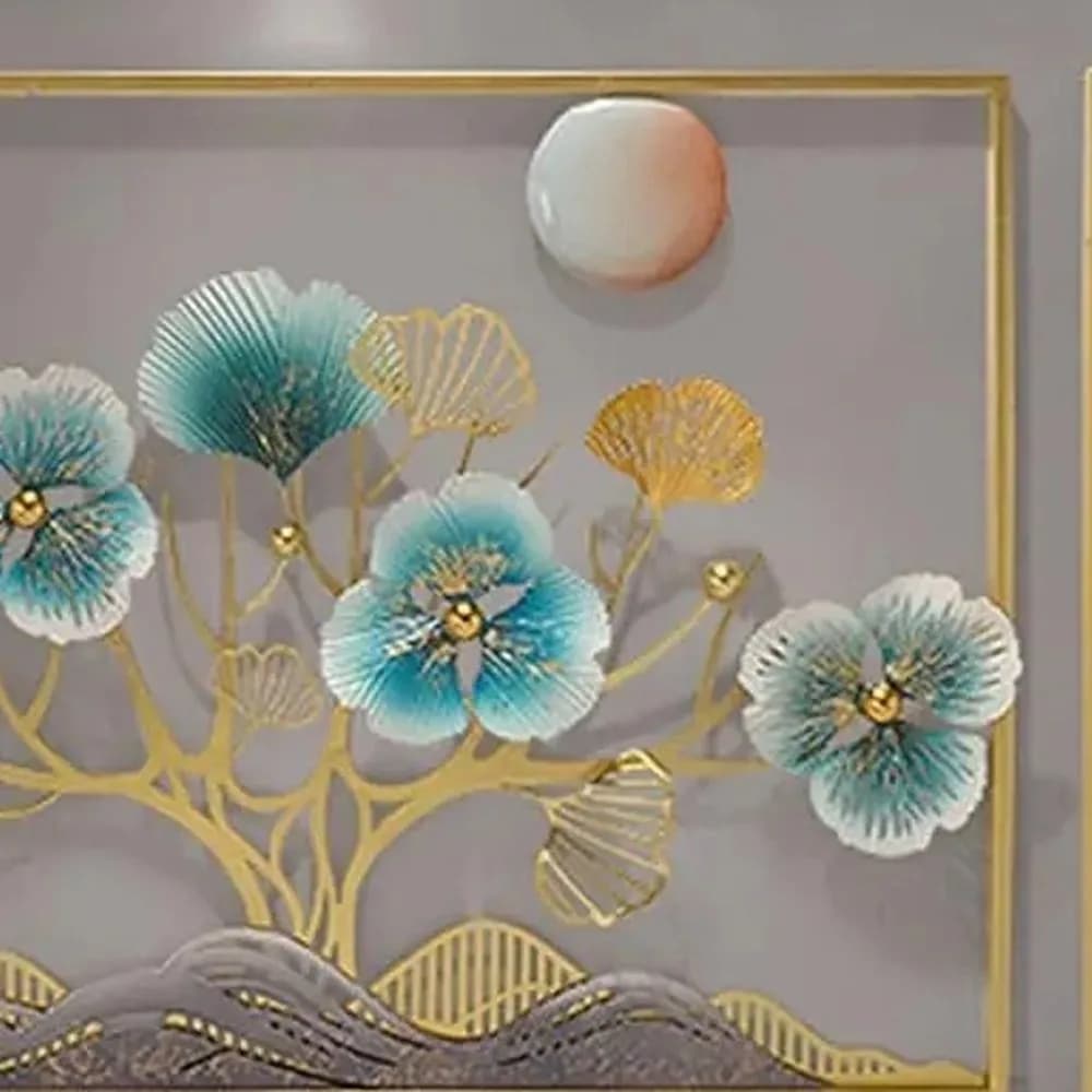Gilded deer & blossom metal wall art — detail