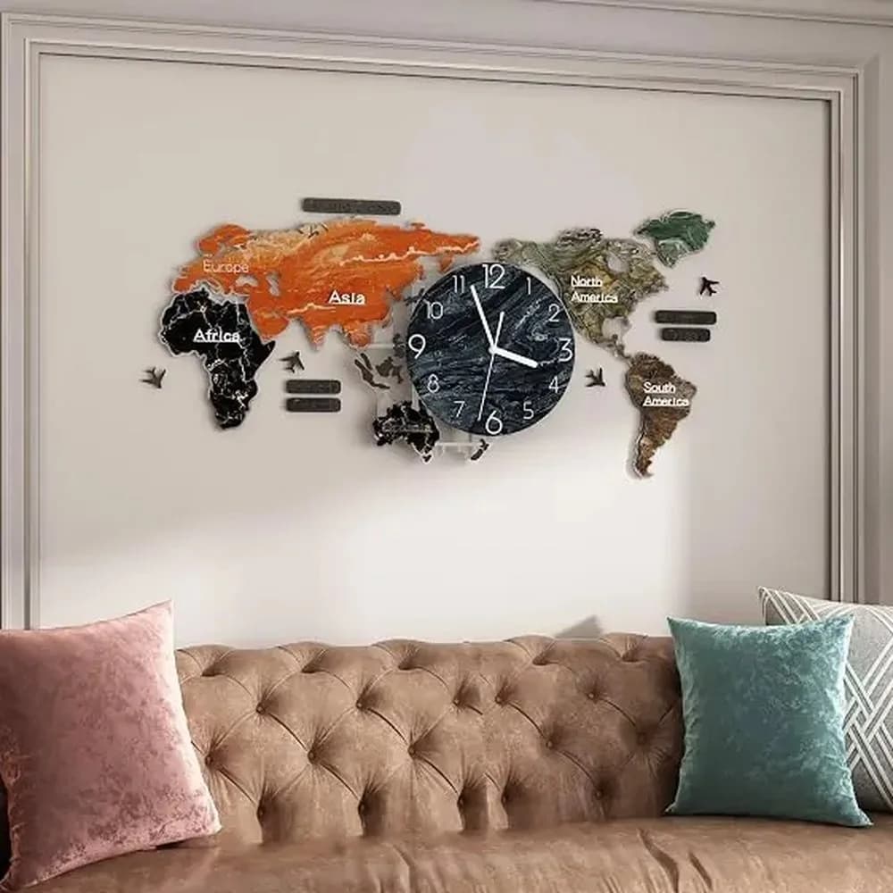 Atlas world-map wall clock — detail