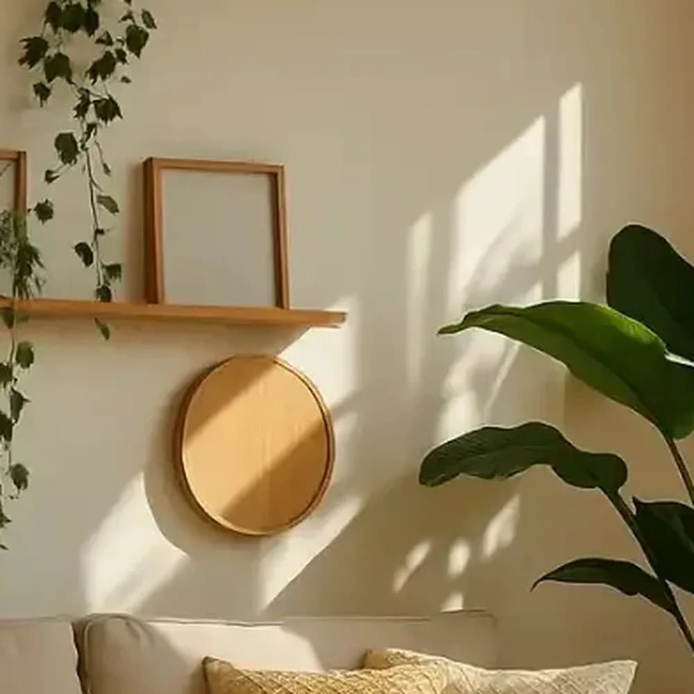 Round teak-rim wall mirror — Heritage Edit