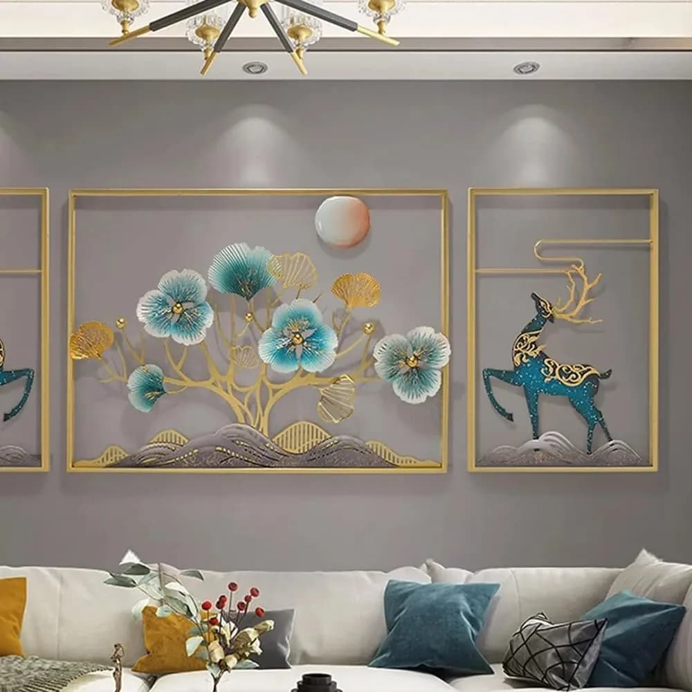 Gilded deer & blossom metal wall art — Jaipur Collection