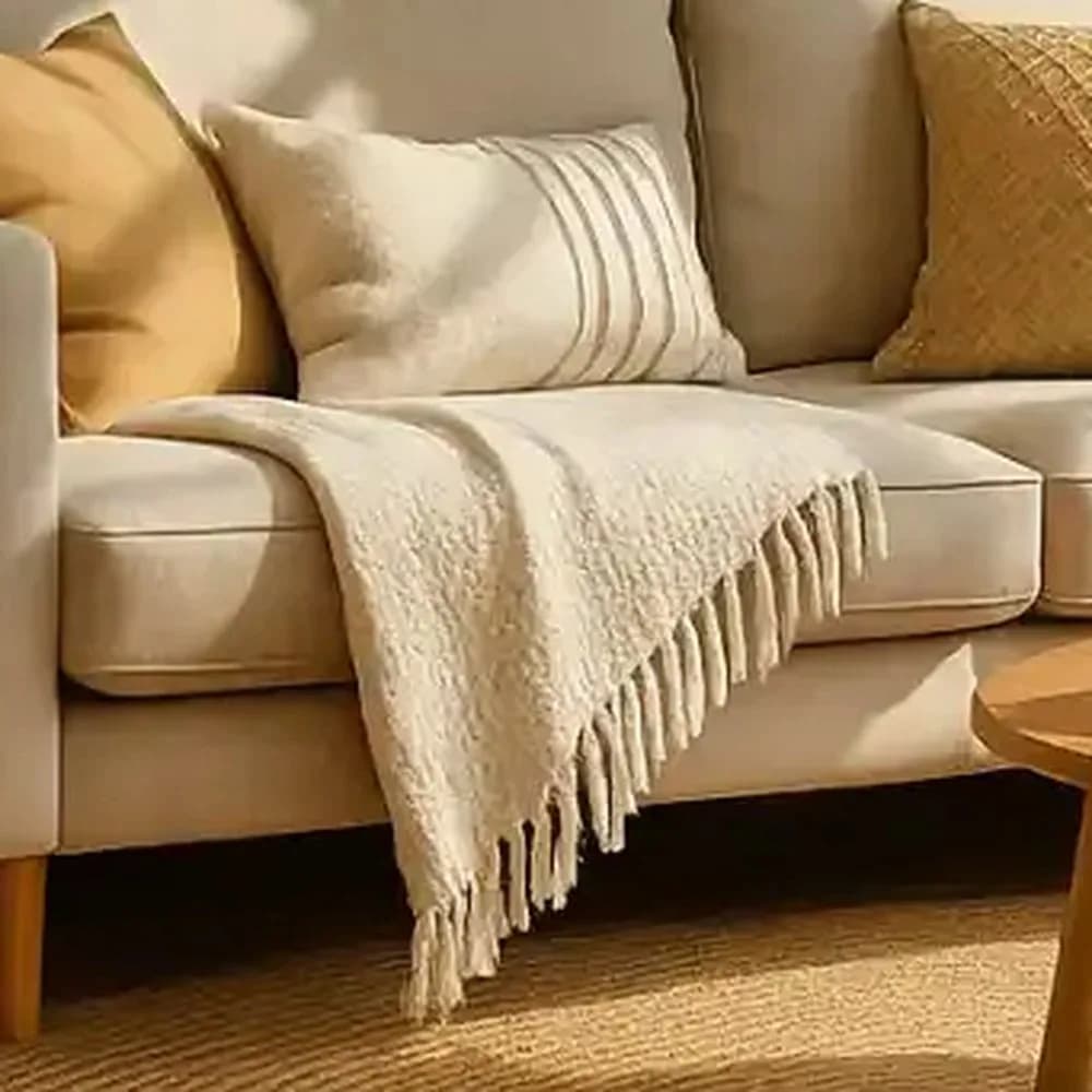 Fringed cream throw — Nordic Line