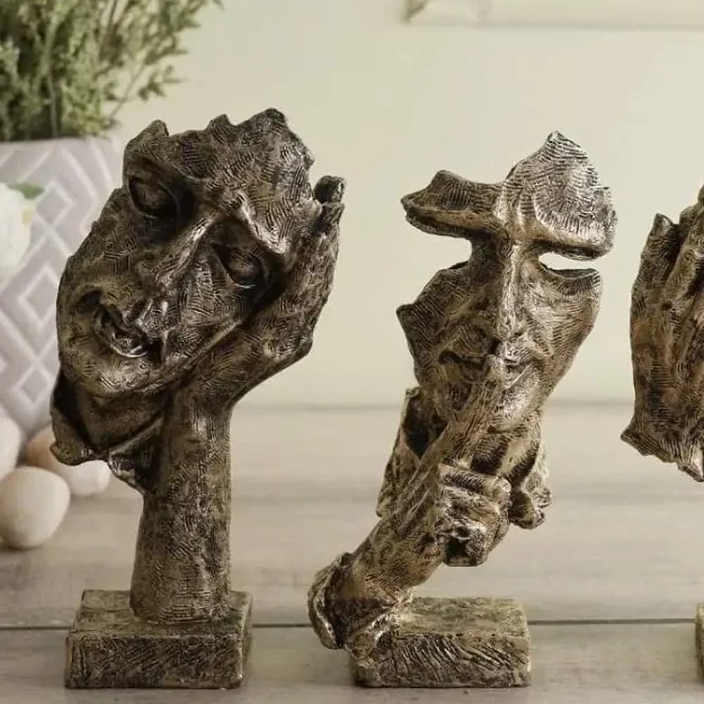 Silence trio abstract face sculptures — Nordic Line — detail